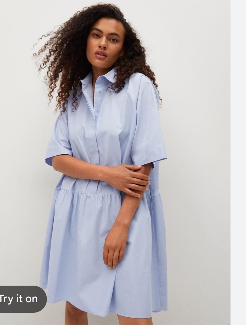 NWOT Mango Light Blue Cotton A-Line Midi Dress